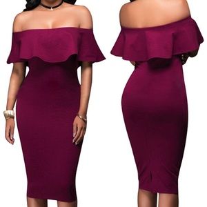 Deep red, Off the shoulder fitted dress.💃🏻